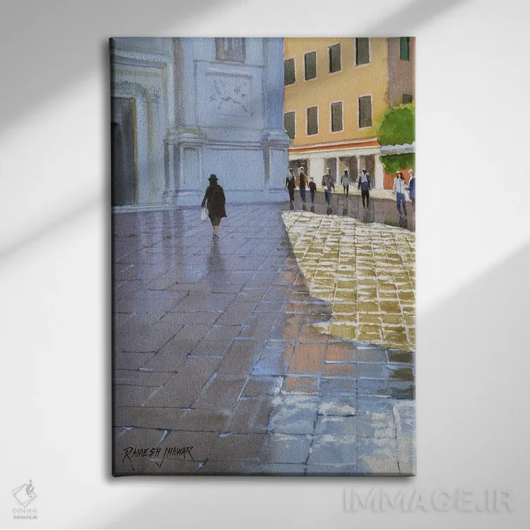 تابلو دکوراتیو Venice,درخشش پس از باران، ونیز اثر رامش جاوهر - نمای روبهرو روی دیوار