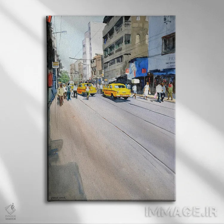 تابلو دکوراتیو Kolkata,تاکسی های زرد، کلکته اثر رامش جاوهر - نمای روبهرو روی دیوار