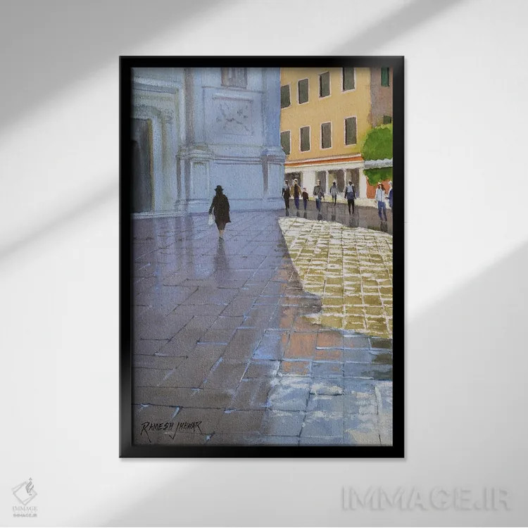 تابلو دکوراتیو Venice,درخشش پس از باران، ونیز اثر رامش جاوهر - نمای قابدار مشکی