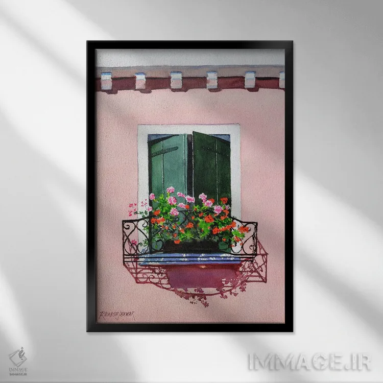 تابلو دکوراتیو پنجره ونیزی اثر رامش جاوهر - نمای قابدار مشکی