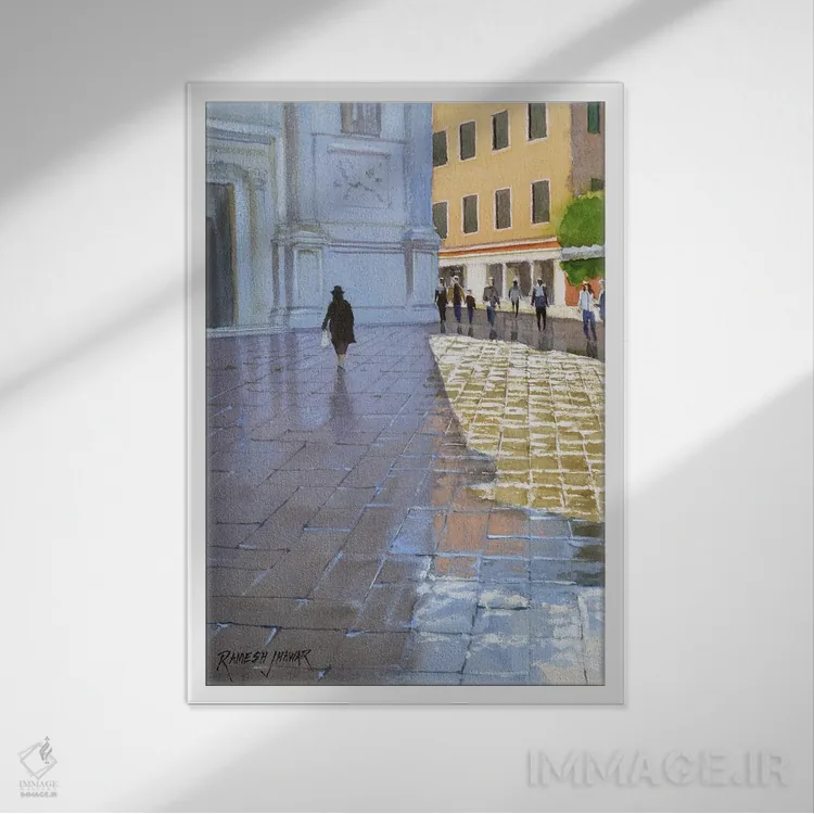 تابلو دکوراتیو Venice,درخشش پس از باران، ونیز اثر رامش جاوهر - نمای قابدار سفید