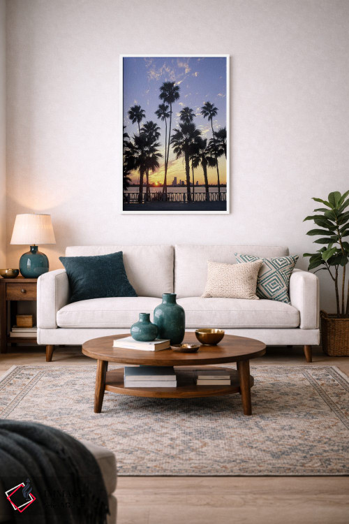 تابلو دکوراتیو افق میامی با درختان نخل اثر رابین هیل - D3W