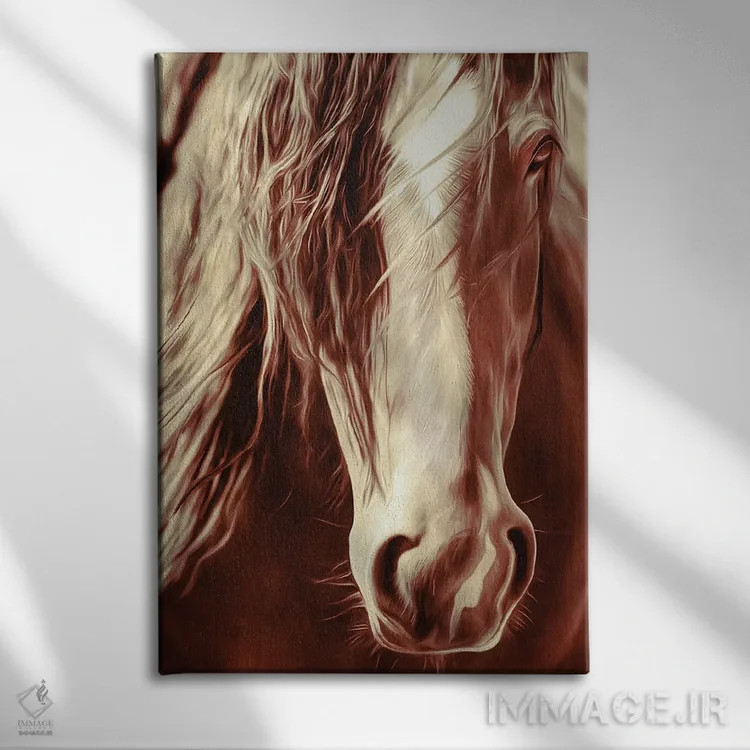 تابلو دکوراتیو اسب رودئو به رنگ سپیا اثر رندا تامپسون - نمای روبهرو روی دیوار