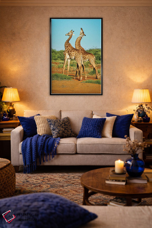 تابلو دکوراتیو نبرد زرافه های نر آفریقایی اثر رندا تامپسون - D4B