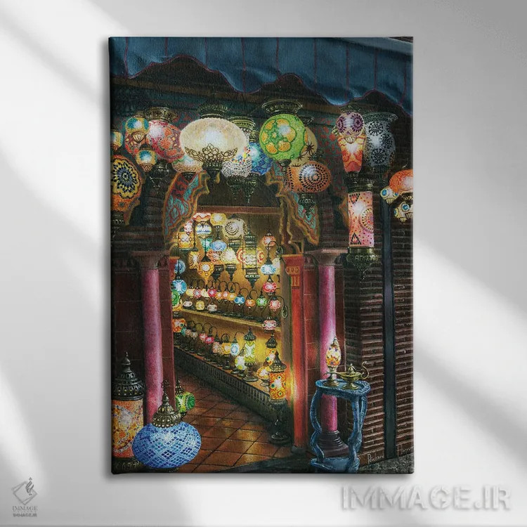 تابلو دکوراتیو چراغ فروشی در شب، آلبایسین، گرانادا، اسپانیا اثر ریچارد هارپوم - نمای روبهرو روی دیوار