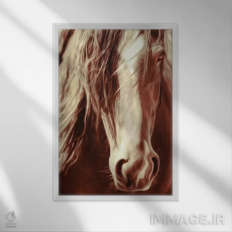 تابلو دکوراتیو اسب رودئو به رنگ سپیا اثر رندا تامپسون - نمای قابدار سفید