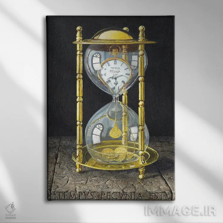 تابلو دکوراتیو زمان پول است اثر ریچارد هارپوم - نمای روبهرو روی دیوار