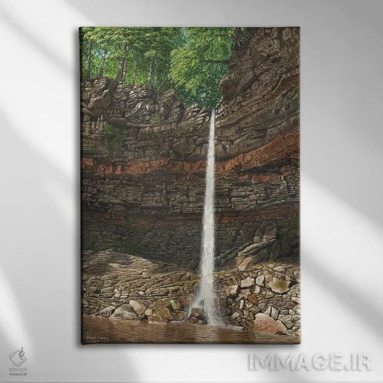 تابلو دکوراتیو آبشار هاردراو، ونسلی دیل، یورکشایر اثر ریچارد هارپوم - نمای روبهرو روی دیوار