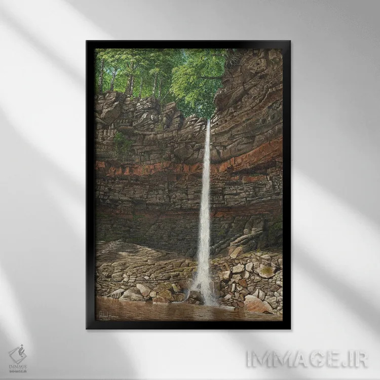 تابلو دکوراتیو آبشار هاردراو، ونسلی دیل، یورکشایر اثر ریچارد هارپوم - نمای قابدار مشکی