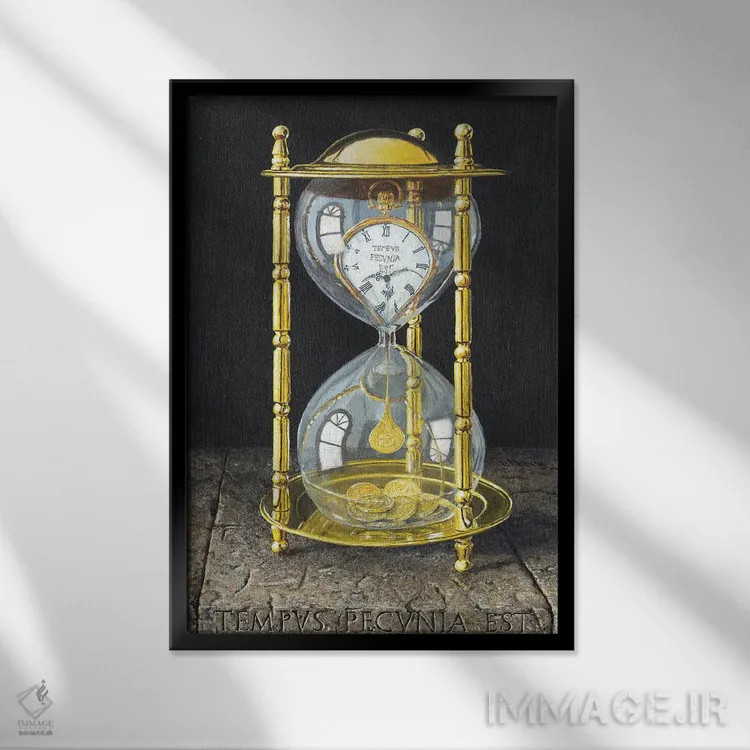 تابلو دکوراتیو زمان پول است اثر ریچارد هارپوم - نمای قابدار مشکی