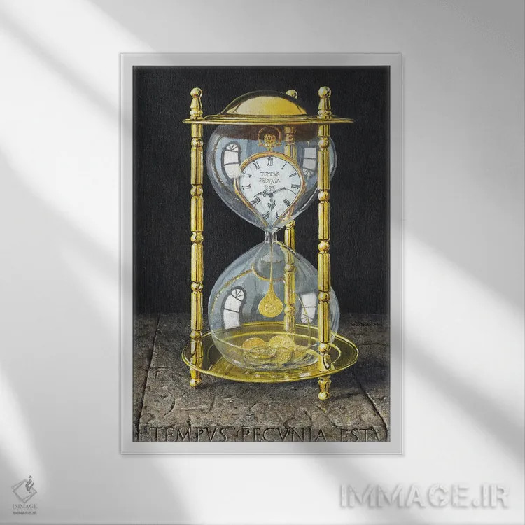 تابلو دکوراتیو زمان پول است اثر ریچارد هارپوم - نمای قابدار سفید