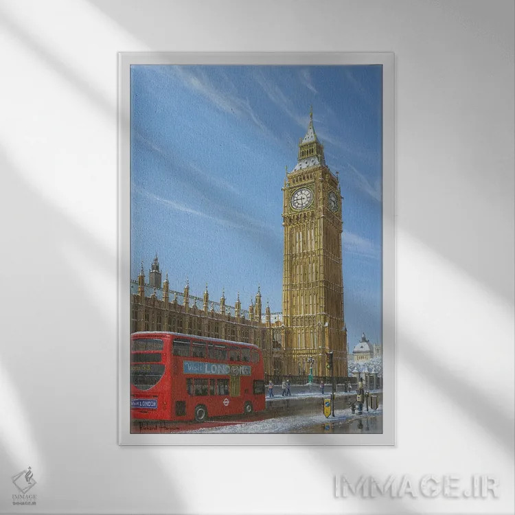 تابلو مدرن صبح زمستانی، بیگ بن، برج الیزابت، لندن اثر ریچارد هارپوم - نمای قابدار سفید