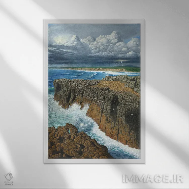 تابلو دکوراتیو امواج اقیانوس اطلس، پونتال، پرتغال اثر ریچارد هارپوم - نمای قابدار سفید