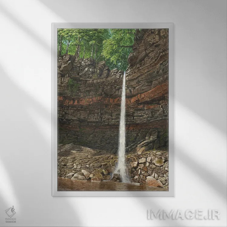 تابلو دکوراتیو آبشار هاردراو، ونسلی دیل، یورکشایر اثر ریچارد هارپوم - نمای قابدار سفید