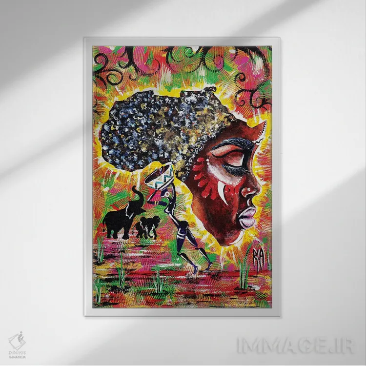 تابلو دکوراتیو مامان آفریکا اثر آرتیست ریا - نمای قابدار سفید