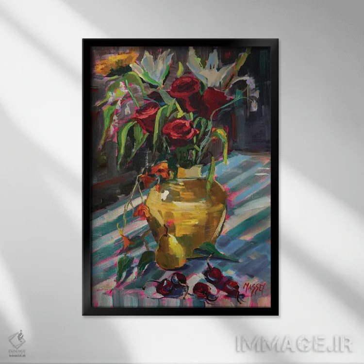 تابلو دکوراتیو Plein Air,رز گیلاسی اثر ماری مسی - نمای قابدار مشکی