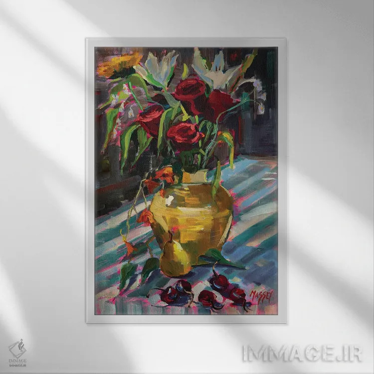 تابلو دکوراتیو Plein Air,رز گیلاسی اثر ماری مسی - نمای قابدار سفید