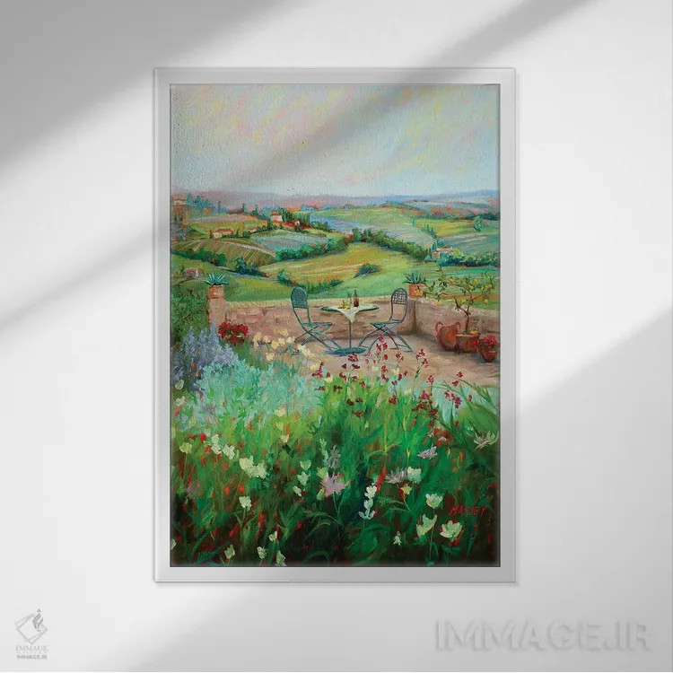 تابلو انتزاعی هوای آزاد اثر ماری مسی - نمای قابدار سفید