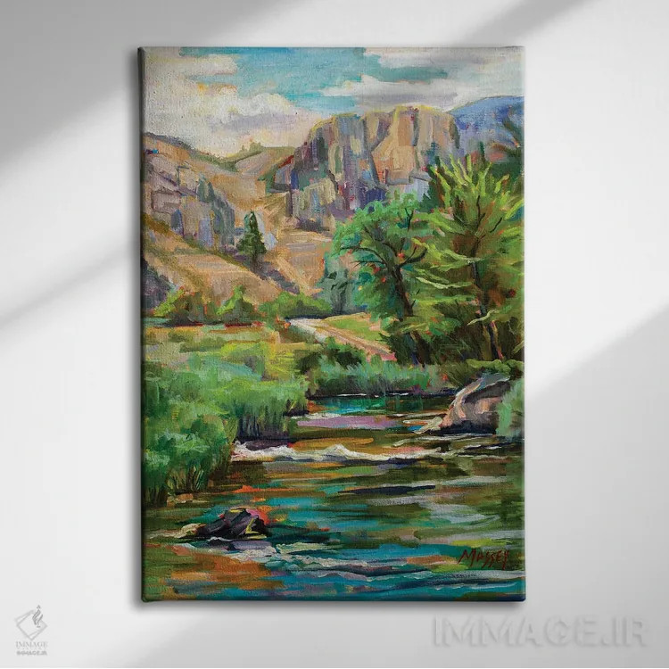 تابلو انتزاعی دره رود پروانه دم چلچله ای اثر ماری مسی - نمای روبهرو روی دیوار