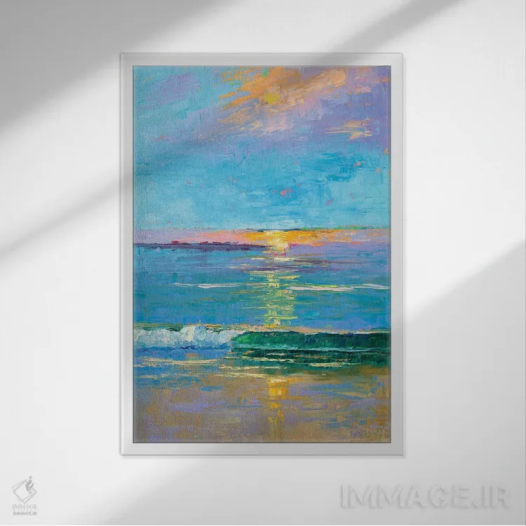 تابلو انتزاعی غروب ساحل کرمل اثر ماری مسی - نمای قابدار سفید