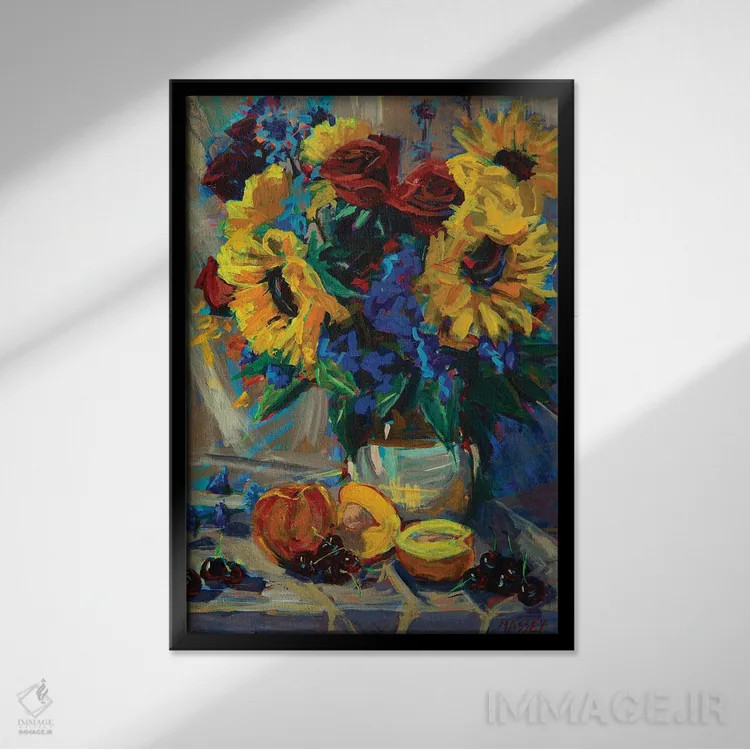 تابلو دکوراتیو میز تابستانی اثر ماری مسی - نمای قابدار مشکی