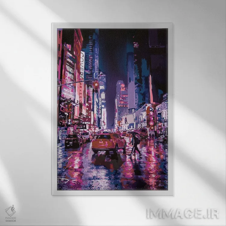 تابلو دکوراتیو نور شهر در شب اثر مارکو باربریو - نمای قابدار سفید