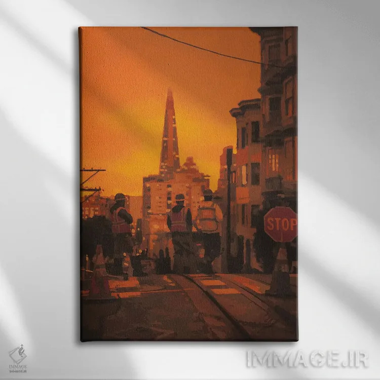 تابلو دکوراتیو سانفرانسیسکو در آتش اثر مارکو باربریو - نمای روبهرو روی دیوار