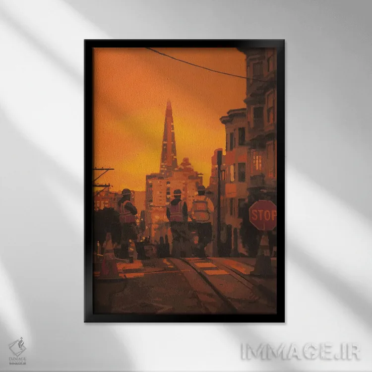 تابلو دکوراتیو سانفرانسیسکو در آتش اثر مارکو باربریو - نمای قابدار مشکی