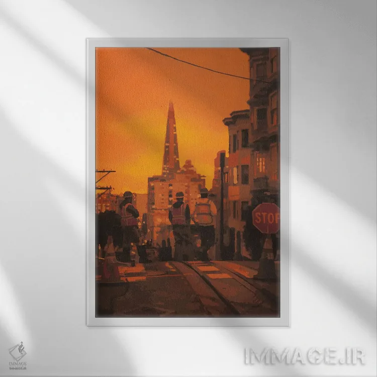 تابلو دکوراتیو سانفرانسیسکو در آتش اثر مارکو باربریو - نمای قابدار سفید