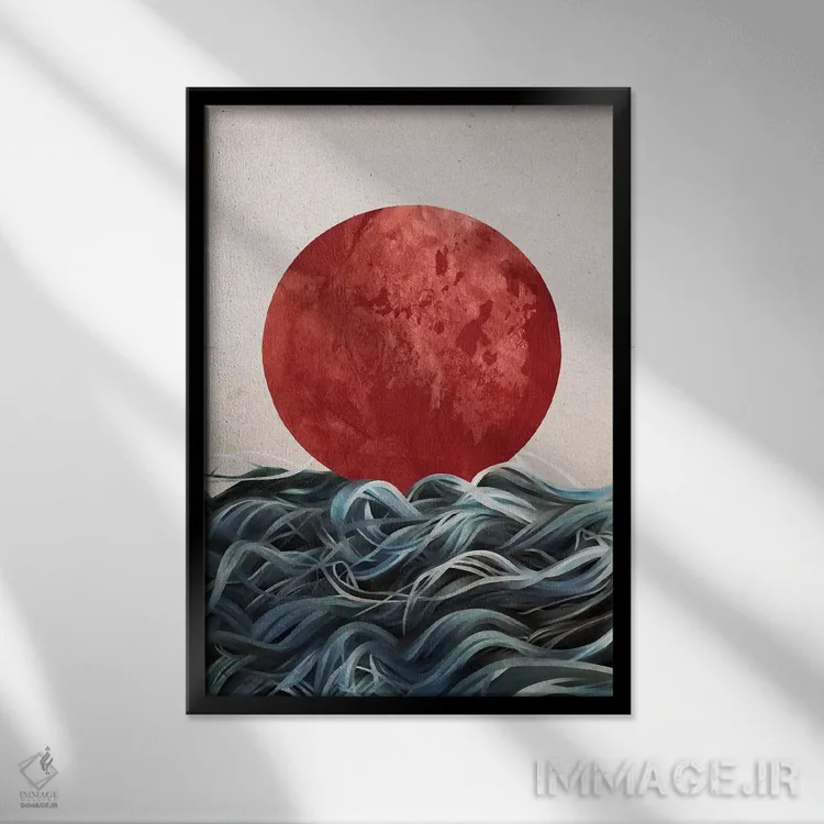 تابلو مدرن طلوع خورشید در ژاپن اثر روبن ایرلند - نمای قابدار مشکی