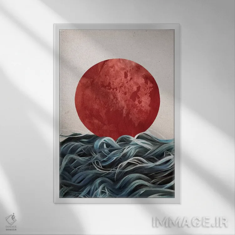 تابلو مدرن طلوع خورشید در ژاپن اثر روبن ایرلند - نمای قابدار سفید