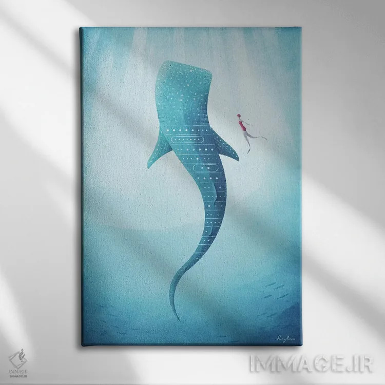 تابلو دکوراتیو کوسه نهنگی اثر هنری ریورز - نمای روبهرو روی دیوار