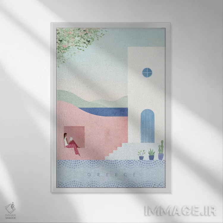 تابلو دکوراتیو پوستر سفر یونان اثر هنری ریورز - نمای قابدار سفید