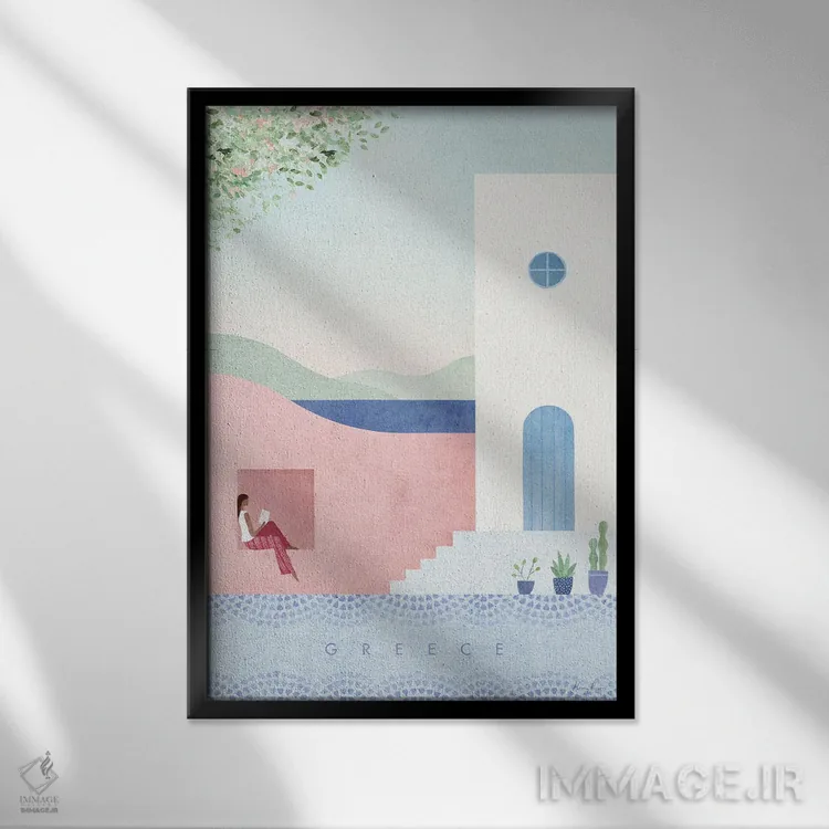تابلو دکوراتیو پوستر سفر یونان اثر هنری ریورز - نمای قابدار مشکی