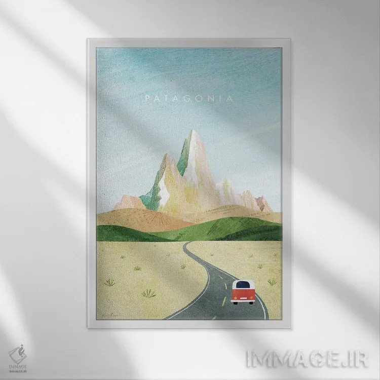 تابلو دکوراتیو پوستر سفر پاتاگونیا اثر هنری ریورز - نمای قابدار سفید