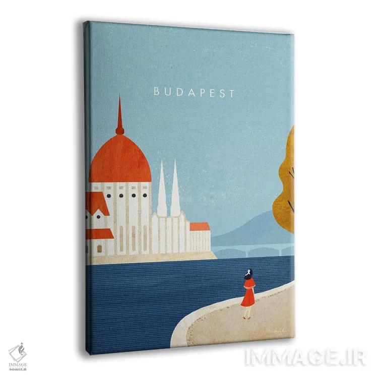 تابلو دکوراتیو Hungary Travel Poster,پوستر سفر بوداپست اثر هنری ریورز - نمای پرسپکتیو محصول