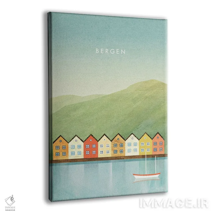 تابلو مینیمال Norway Travel Poster,پوستر سفر برگن اثر هنری ریورز - نمای پرسپکتیو محصول
