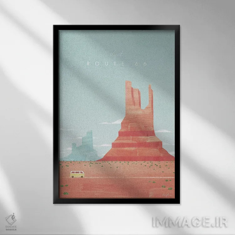 تابلو دکوراتیو پوستر سفر جاده ۶۶ آریزونا اثر هنری ریورز - نمای قابدار مشکی