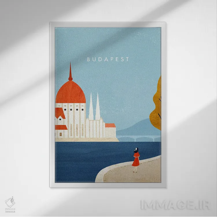 تابلو دکوراتیو Hungary Travel Poster,پوستر سفر بوداپست اثر هنری ریورز - نمای قابدار سفید
