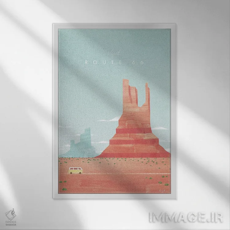 تابلو دکوراتیو پوستر سفر جاده ۶۶ آریزونا اثر هنری ریورز - نمای قابدار سفید