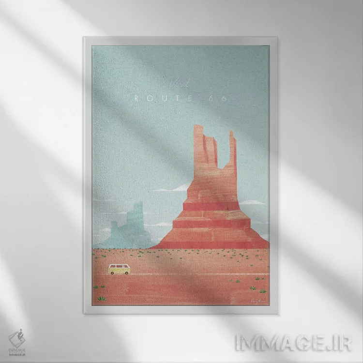 تابلو دکوراتیو پوستر سفر جاده ۶۶ آریزونا اثر هنری ریورز - نمای قابدار سفید