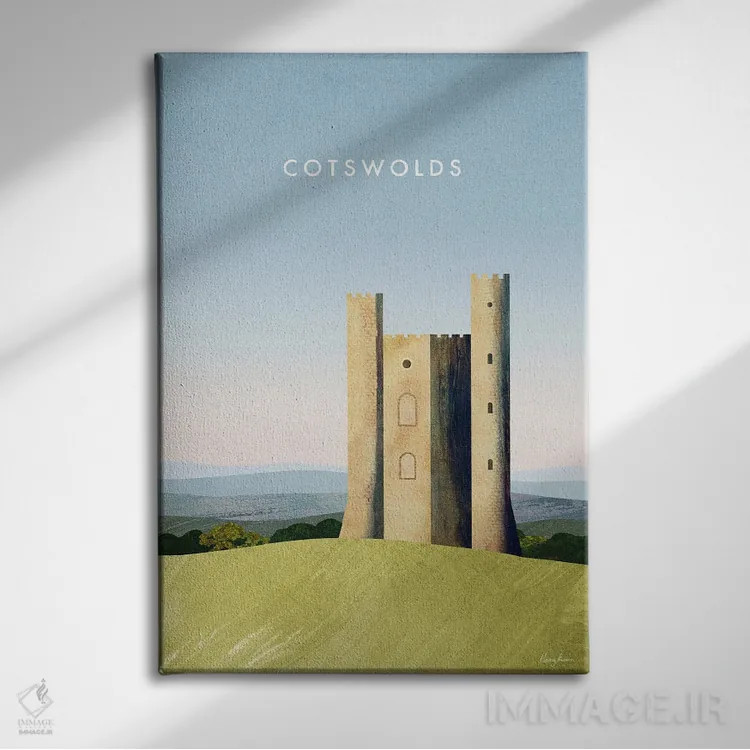 تابلو دکوراتیو England Travel Poster,پوستر سفر کاتسوولدز اثر هنری ریورز - نمای روبهرو روی دیوار