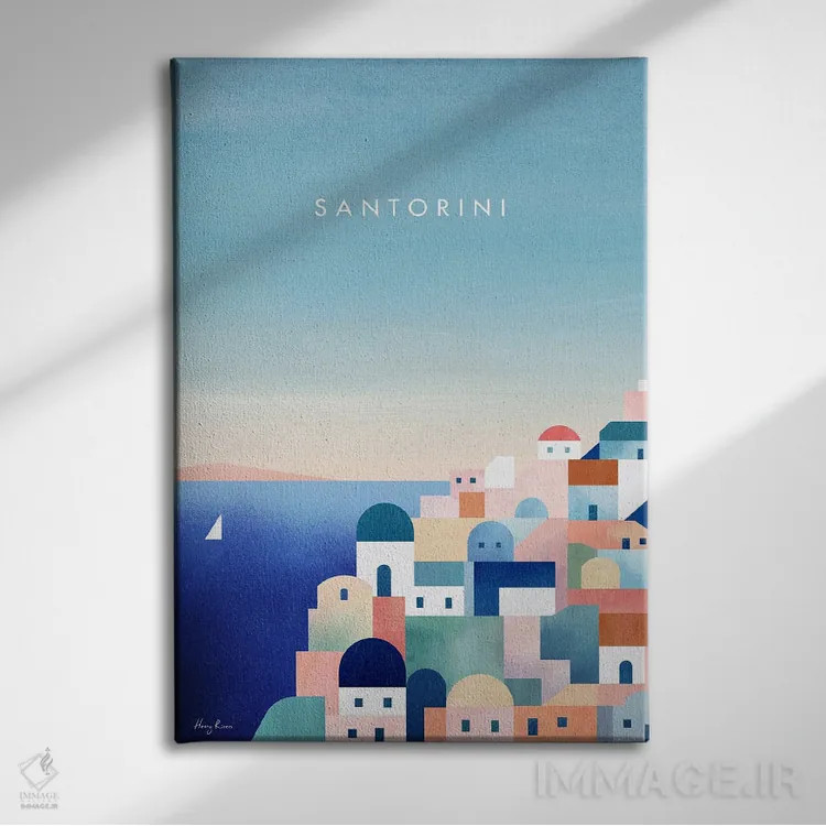 تابلو دکوراتیو Greece Travel Poster,پوستر سفر سانتورینی، یونان اثر هنری ریورز - نمای روبهرو روی دیوار