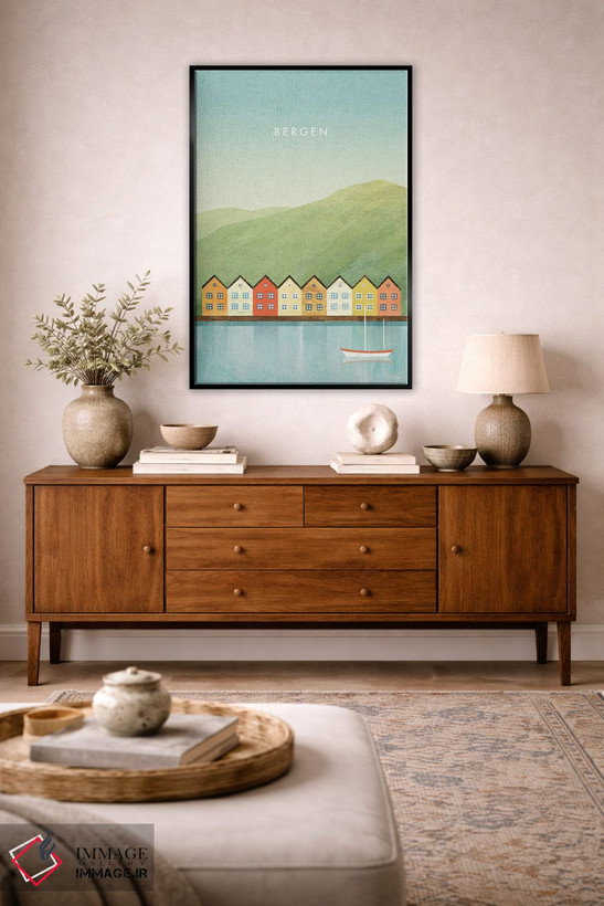تابلو مینیمال Norway Travel Poster,پوستر سفر برگن اثر هنری ریورز - D4B