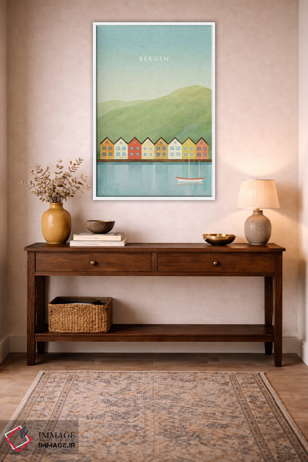 تابلو مینیمال Norway Travel Poster,پوستر سفر برگن اثر هنری ریورز - D3W