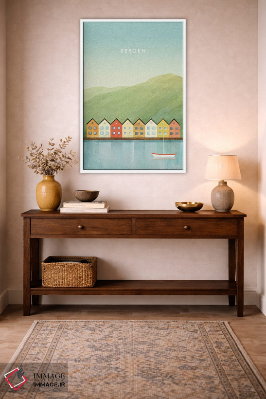 تابلو مینیمال Norway Travel Poster,پوستر سفر برگن اثر هنری ریورز - D3W