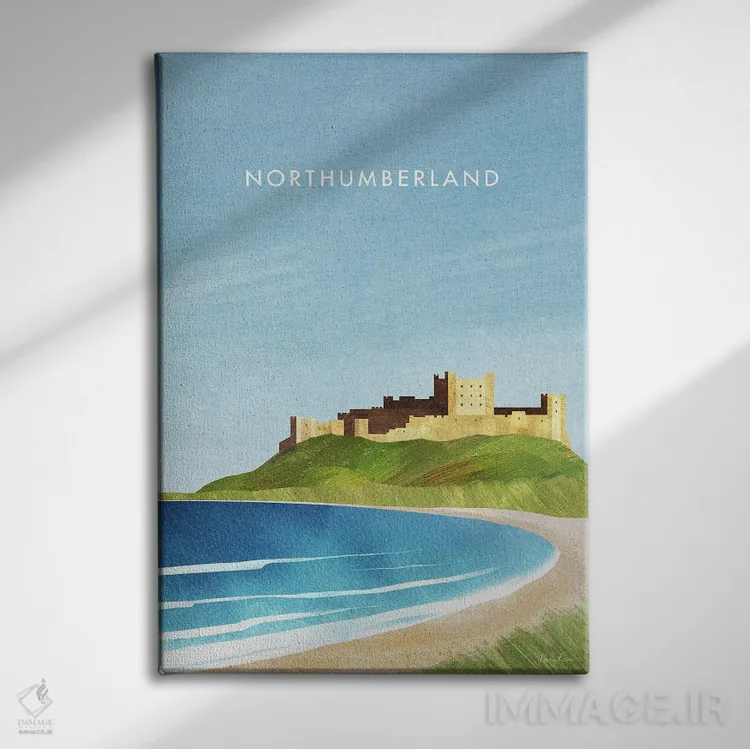 تابلو دکوراتیو England Travel Poster,پوستر سفر نورث آمبرلند، انگلستان اثر هنری ریورز - نمای روبهرو روی دیوار