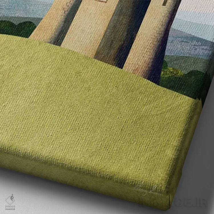 تابلو دکوراتیو England Travel Poster,پوستر سفر کاتسوولدز اثر هنری ریورز - نمای نزدیک بافت بوم