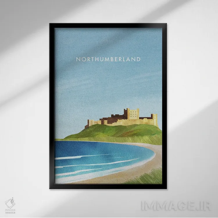 تابلو دکوراتیو England Travel Poster,پوستر سفر نورث آمبرلند، انگلستان اثر هنری ریورز - نمای قابدار مشکی