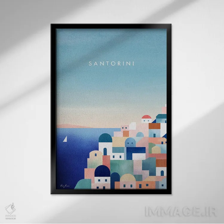 تابلو دکوراتیو Greece Travel Poster,پوستر سفر سانتورینی، یونان اثر هنری ریورز - نمای قابدار مشکی